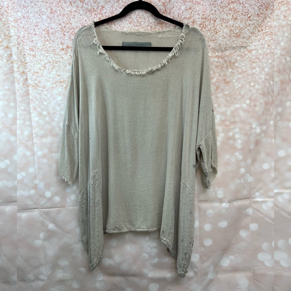 Raquel Allegra Shirred Gauze Top w/ Raw Edges